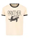 Valentino Garavani Butter-colored T-shirt With Panther Print In Neutral