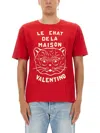 Valentino Garavani T-shirt With Le Chat De La Maison Print In Red