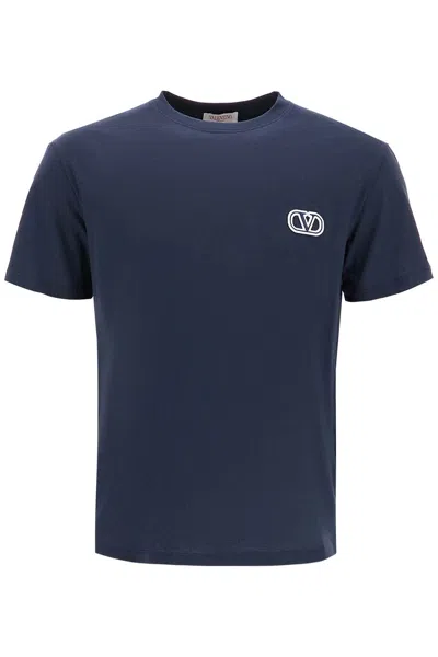 Valentino T-shirt With Vlogo Signature Patch In Blue