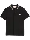 Valentino Garavani Black Polo Shirt With Classic Bicolor Collar And Logo Patch On The Front In Cotto