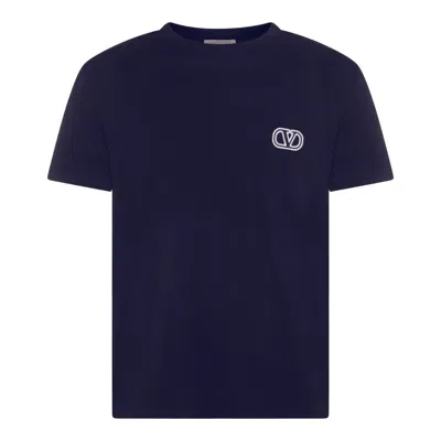 Valentino Cotton Embroidered-logo T-shirt In Blue