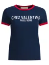 Valentino Crew Neck Cotton T-shirt With Contrast Trim In Blue