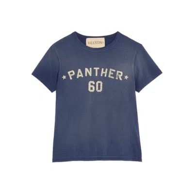 Valentino Panther Graphic Print Crew Neck T-shirt In Blue