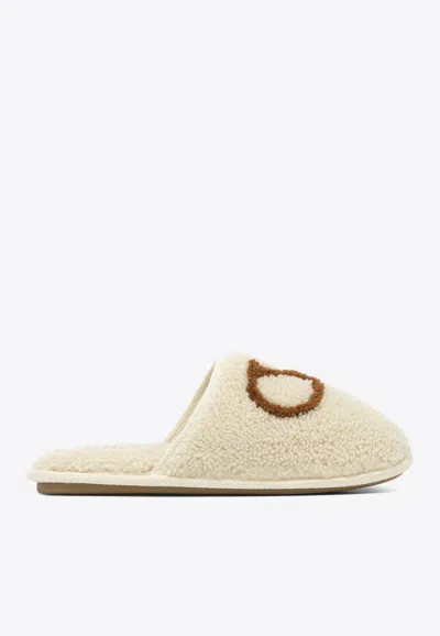 Valentino Garavani Ta Chambre Vlogo Shearling Slippers In White