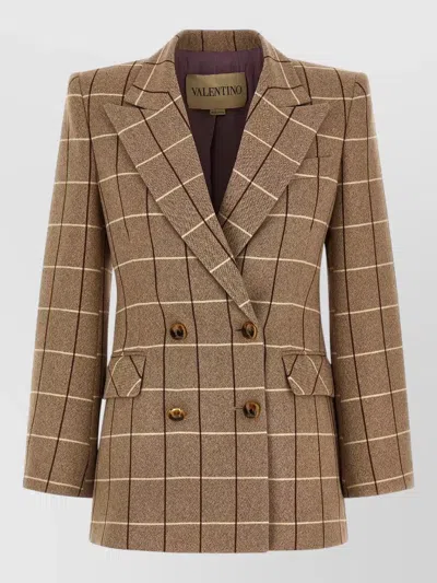Valentino Tailored Check Double Breasted Blazer In Brown