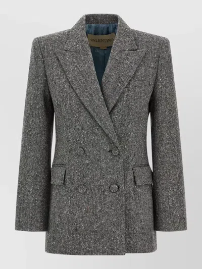 Valentino Tailored Double Breasted Blazer Structured Shoulders In Gray