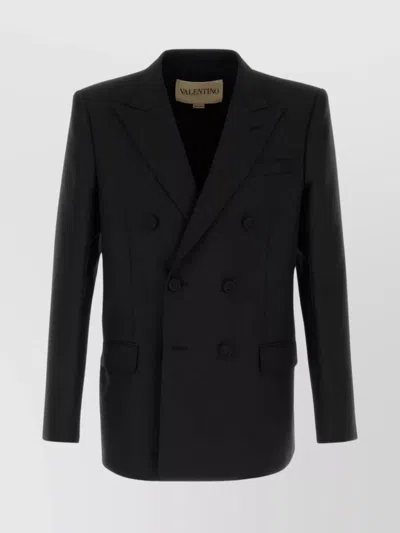 Valentino Tailored Double-breasted Polyester Blend Jacket In Black