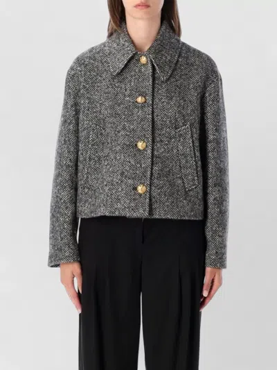 Valentino Tailored Peacoat Cropped Houndstooth Long Sleeves In Gray