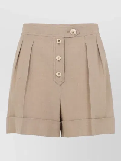 Valentino Tailored Shorts Linen Blend Pleated Design In Brown
