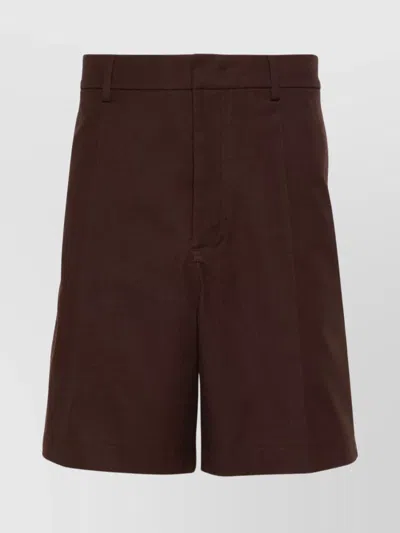 Valentino Tailored Stretch Cotton Blend Shorts In Brown
