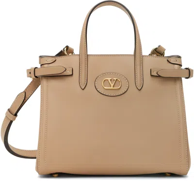 Valentino Garavani Tan Antibes Small Shopping Tote In Sand