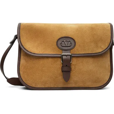 Valentino Garavani Tan Antibes Suede Crossbody Satchel Bag In 3ag Havana Beige/cac