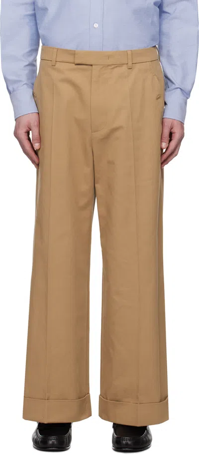 Valentino Tan Cotton Gabardine Trousers In Lc0 Light Camel