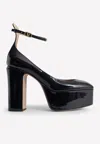 Valentino Patent Leather Ankle-strap Platform Pumps In Black