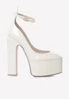 Valentino Tan-go 155 Platform Pumps In Patent Leather In Ivory