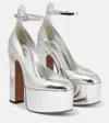 Valentino Tan-go 155 Metallic Leather Platform Pumps In Silver