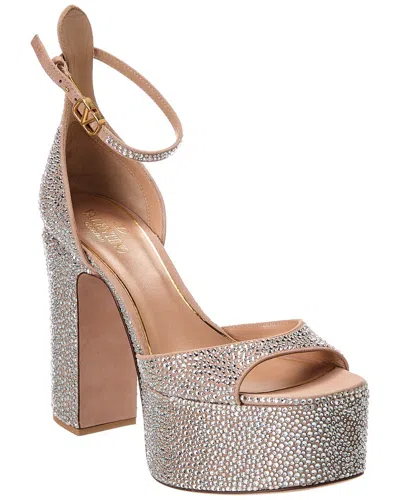 Valentino Garavani Tan-go 155 Suede & Crystal Platform Sandals In Pink