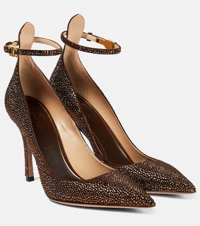 Valentino Garavani Tan-go Embellished Leather Pumps In Brown