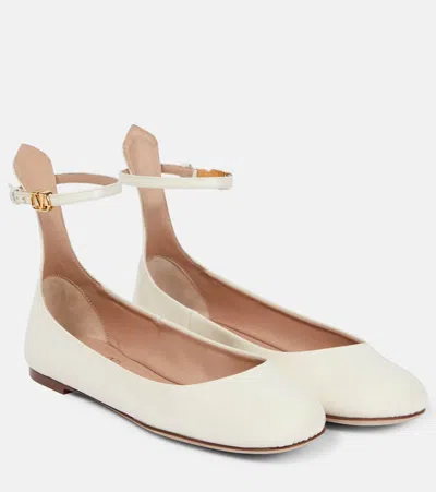 Valentino Garavani Tan-go Patent Leather Ballet Flats In White