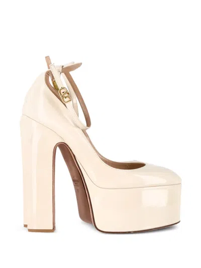 Pre-owned Valentino Garavani Tan-go Platform Ankle-strap Pumps In Neutral