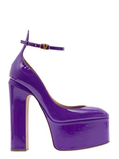 VALENTINO GARAVANI TAN-GO PURPLE DÉCOLLETÉ WITH PLATFORM AND VLOGO BUCKLE IN PATENT LEATHER WOMAN