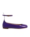 Valentino Leather Ballet Flats With Adjustable Ankle Strap In Purple