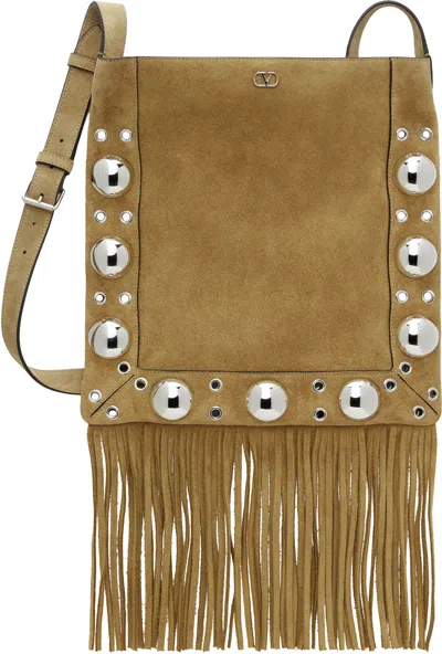 Valentino Garavani Tan Nellcôte Suede Shoulder Bag In Rdx Havana Beige