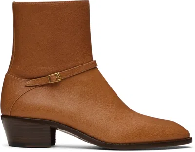 Valentino Garavani Tan Pat Boots In Qsn Roasted Pecan