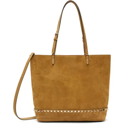 Valentino Garavani Tan Rockstud Medium Tote In Rdx Havana Beige