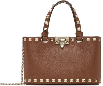 Valentino Garavani Tan Rockstud Mini Shopping Bag In Brown
