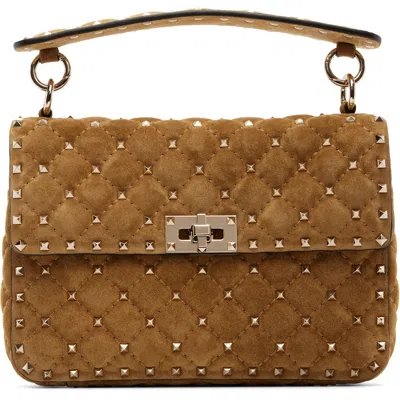 Valentino Garavani Tan Rockstud Spike Medium Suede Bag In Rdx Havana Beige