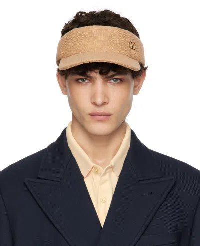 Valentino Garavani Tan Vlogo Signature Visor Cap In Nocciola/oro