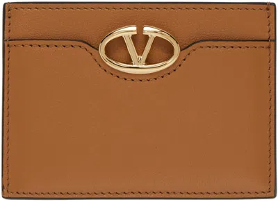 Valentino Garavani Tan Vlogo 'the Bold Edition' Small Card Holder In Kel Almond Beige