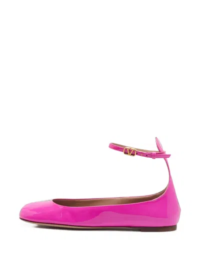 Pre-owned Valentino Garavani Tan-go Ankle Strap Ballet Flats In Pink