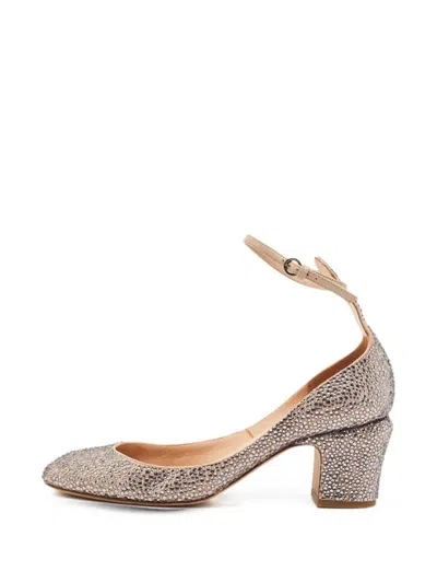 Pre-owned Valentino Garavani Tan-go Crystal-embellished Heeled Pumps In Silver