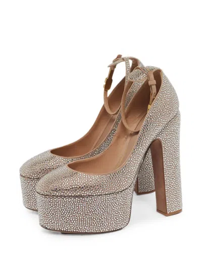 Pre-owned Valentino Garavani Tan-go Crystal-embellished Heeled Pumps In Silver