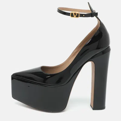 Pre-owned Valentino Garavani Tan-go Size 37 Black Patent Leather Platform Pumps