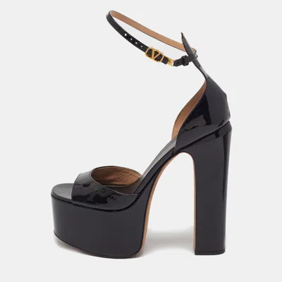 Pre-owned Valentino Garavani Tango Size 38 Black Patent Leather Platform Ankle Strap Sandals
