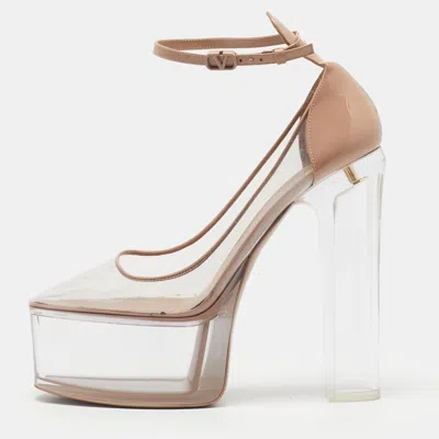 Pre-owned Valentino Garavani Tan-go Size 41 Transparent Patent Leather And Pvc Platform Pumps