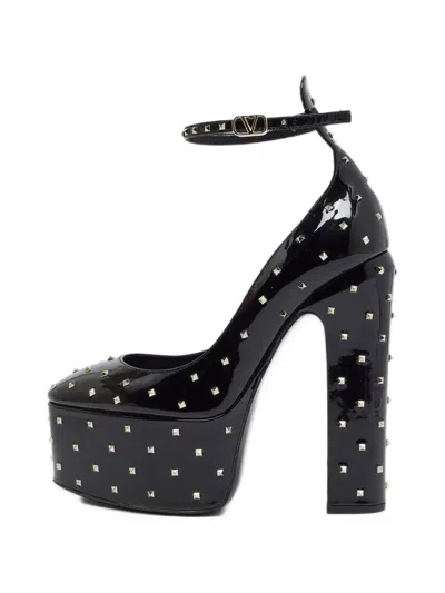 Pre-owned Valentino Garavani Tan-go Studded Platform Pumps In Black