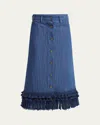 Valentino Cotton-linen Fringed Midi Skirt
