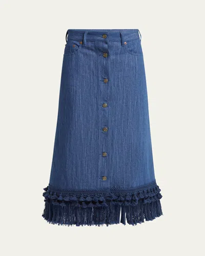 VALENTINO TASSEL BUTTON-FLY DENIM SKIRT
