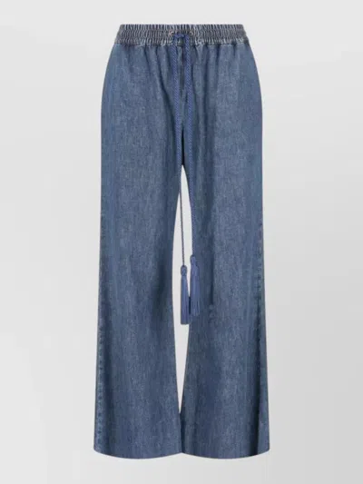 Valentino Tassel Detail Denim Trousers Wide Leg In Blue