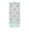 Valentino Heart Pattern Scarf Fringed Ends In Blue