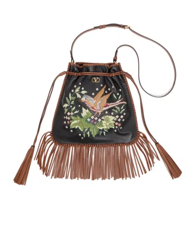 Valentino Garavani Tassel Shoulder Bag In Black/multicolor/tobacco