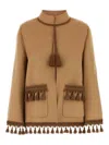 Valentino Open Front Wool Blend Jacket With Tassel Trim In Brown