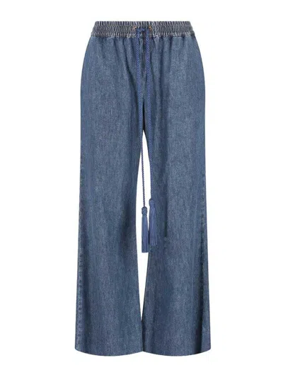 Valentino Garavani Tassel-detail Wide-leg Jeans In Blue