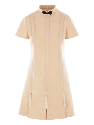 Valentino Tasselled Embroidered Mini Dress In Neutral