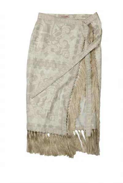 Valentino Tassel-trimmed Damask Linen Skirt In Neutral