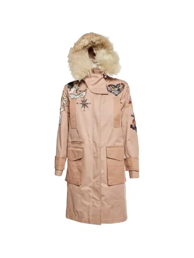 Pre-owned Valentino Tattoo Bead-embroidered Parka In Pink